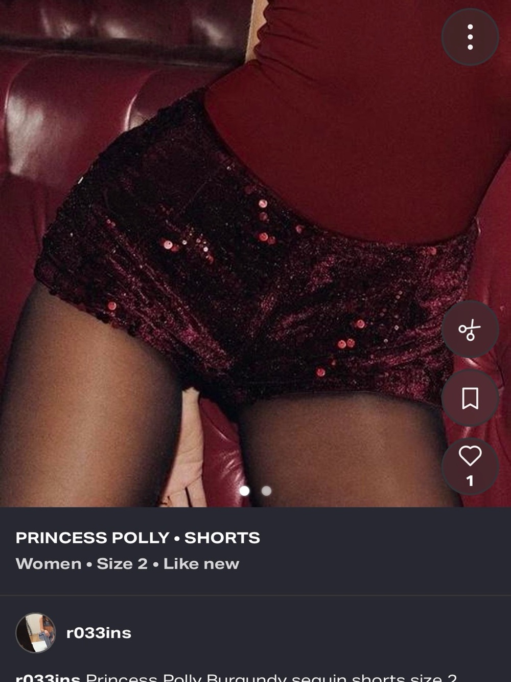 Princess Polly Burgundy Sequin Velvet Shorts